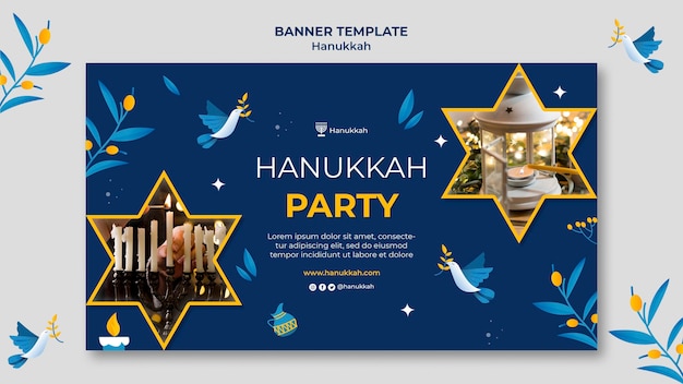 Festive hanukkah horizontal banner template