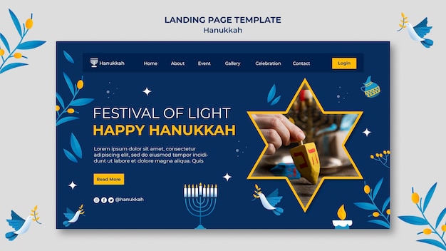 PSD gratuito modello di pagina di destinazione dell'hanukkah festivo