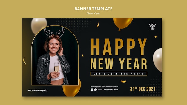 Free PSD festive new year eve horizontal banner template