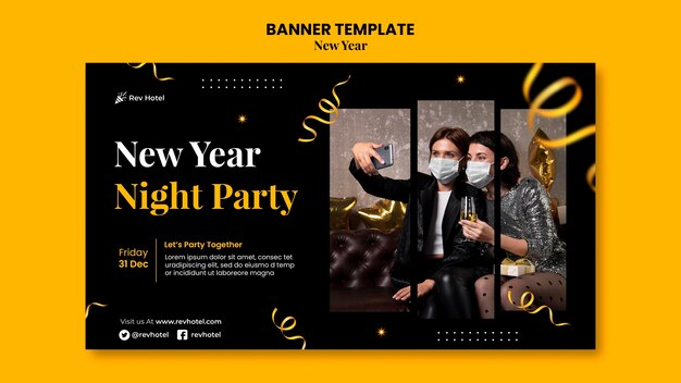 Festive new year eve horizontal banner template Free Psd