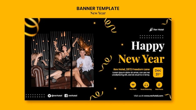 Free PSD festive new year eve horizontal banner template
