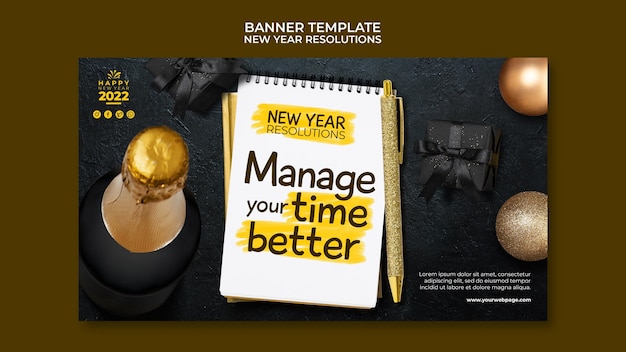 Free PSD festive new year goals horizontal banner template