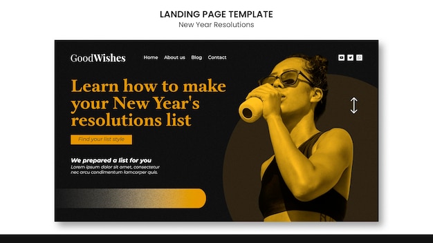 Free PSD festive new year goals landing page template