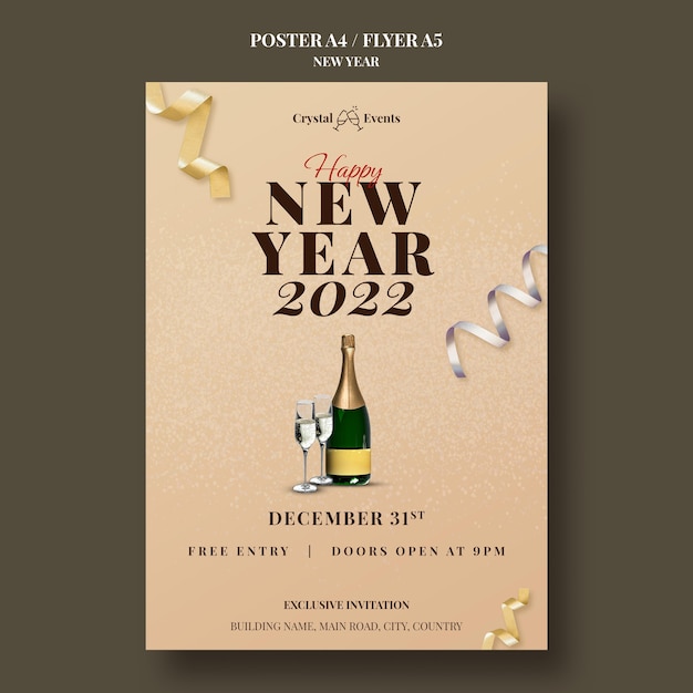 Free PSD festive new year party poster template