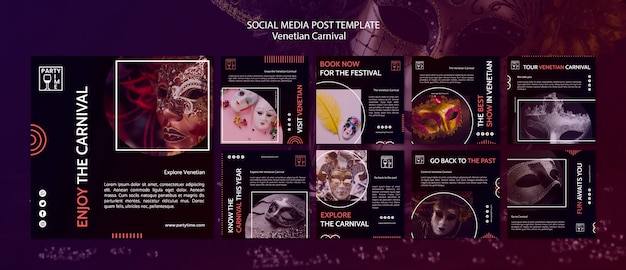 Free PSD festive social media post for ventian carnival template