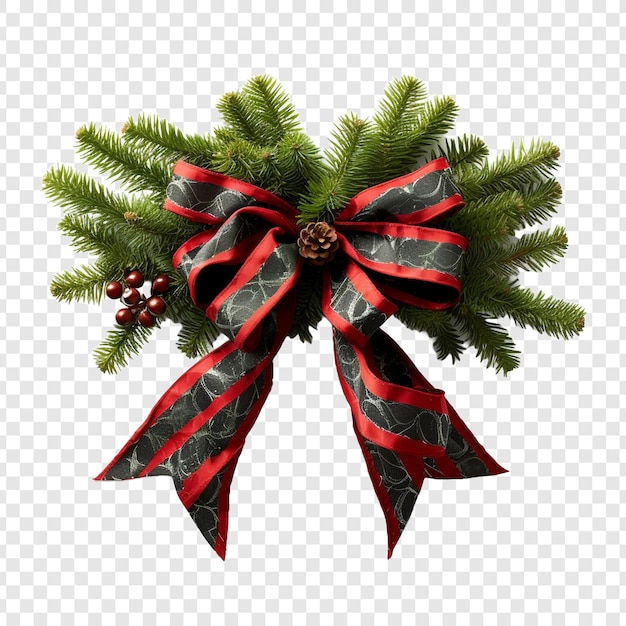 Festive tree limb adorned with bow isolated on transparent background