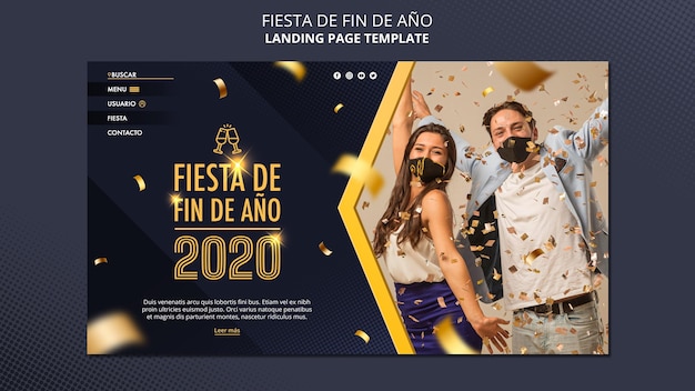 Free PSD fiesta de fin de ano 2020 landing page