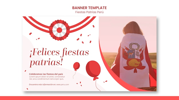 Fiestas patrias horizontal banner template with balloons design