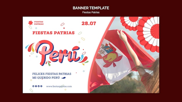 무료 PSD 장미와 fiestas patrias 가로 배너 템플릿