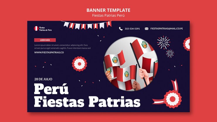 Бесплатный PSD шаблон горизонтального баннера fiestas patrias с розетками и овсянкой