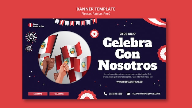 Free PSD fiestas patrias horizontal banner template with rosettes and bunting