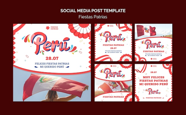 Free PSD fiestas patrias instagram posts collection with rosette
