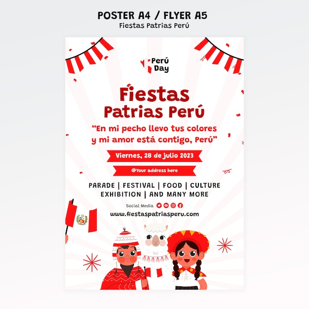 Бесплатный PSD Шаблон плаката празднования fiestas patrias peru