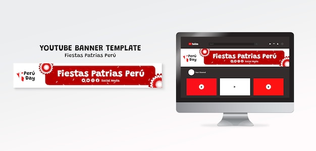 無料PSD フィエスタ・パトリア・ペルーのお祝いのyoutubeバナー
