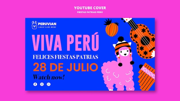 Бесплатный PSD fiestas patrias peru празднование обложки youtube