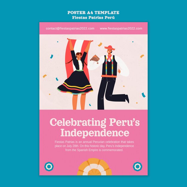 Fiestas patrias vertical poster template with people dancing and celebrating