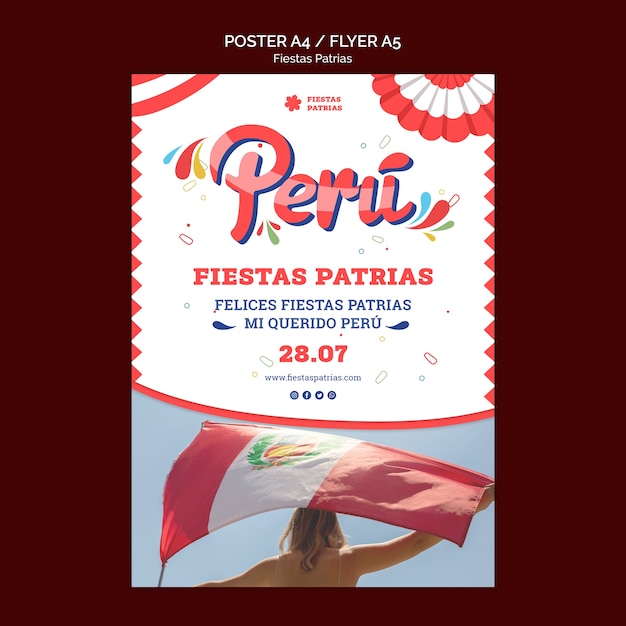 Fiestas patrias vertical poster template with rosette