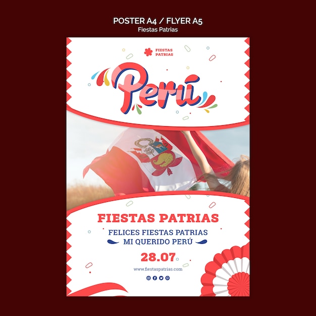 Шаблон вертикального плаката fiestas patrias с розеткой