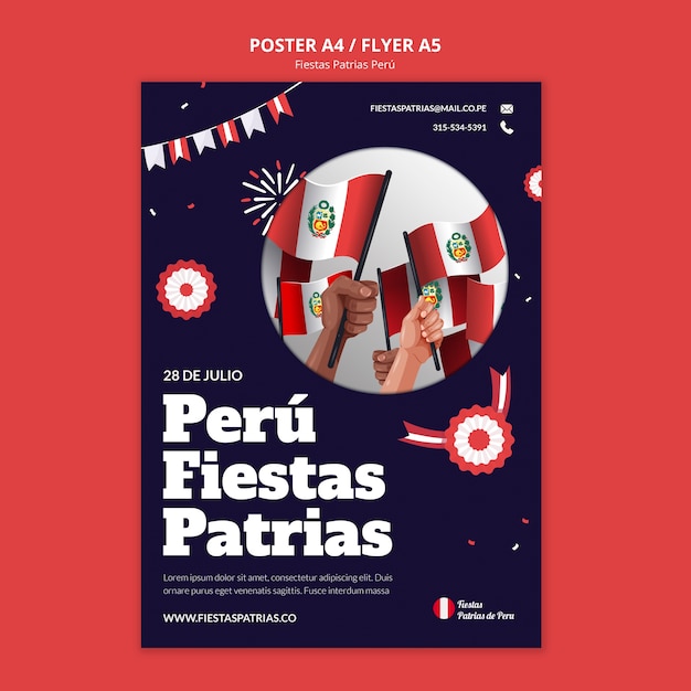 Fiestas patrias vertical poster template with rosettes and bunting