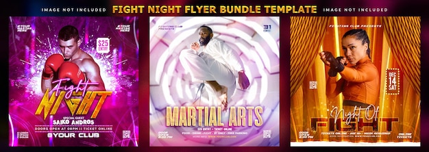 Fight night flyer bundle or social media promotional banner template