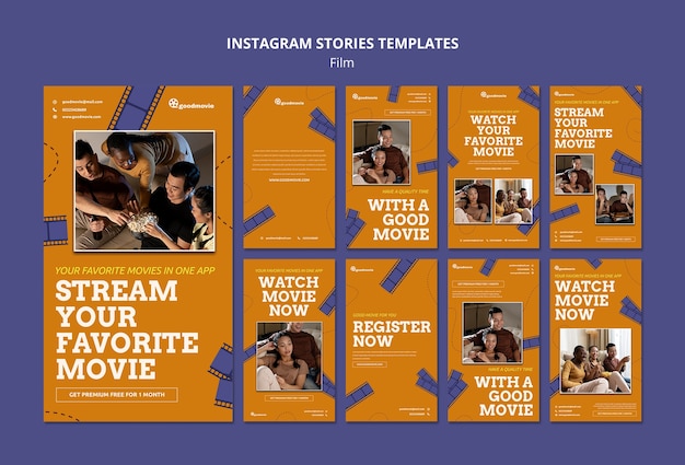 PSD gratuito collezione di storie di instagram di film e cinema