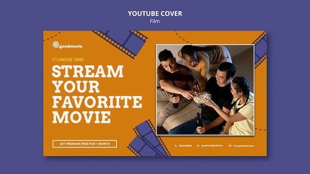 PSD gratuito modello di copertina per youtube di film e cinema