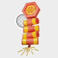 Free PSD fireworks for chinese new year 3d illustration