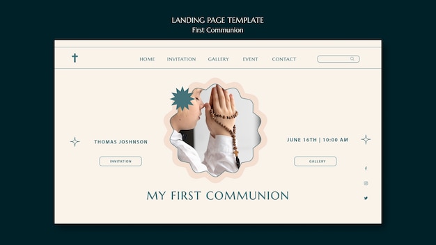 PSD gratuito modello di pagina di destinazione della prima comunione
