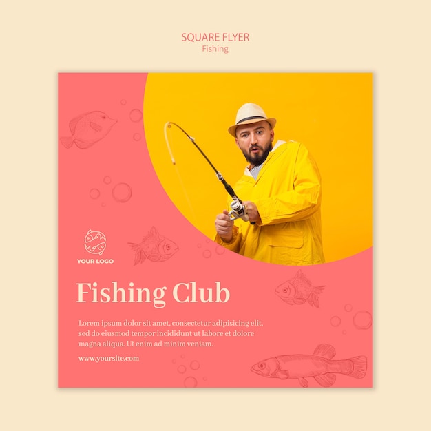 fishing club square flyer template