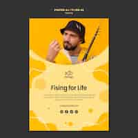 Free PSD fishing for life man in yellow coat poster