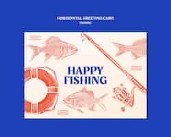 Free PSD fishing time greeting card template