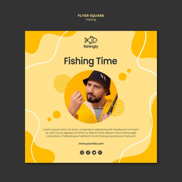 fishing time man in yellow coat square flyer