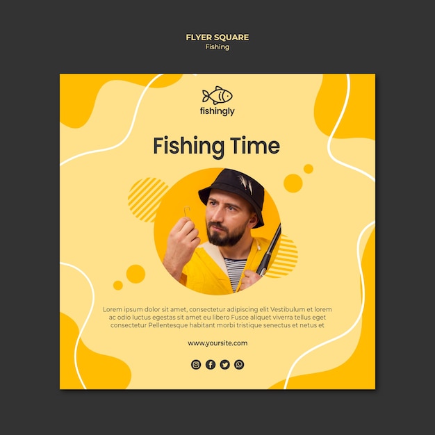 fishing time man in yellow coat square flyer