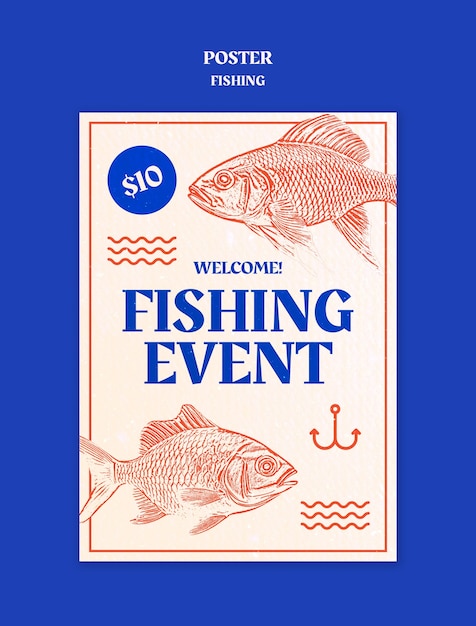Бесплатный PSD Шаблон плаката с указанием времени рыболовства