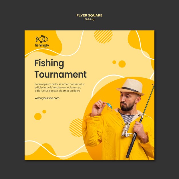 fishing tournament man in yellow fishing coat square flyer