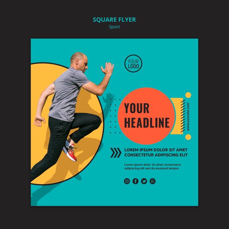 Free PSD fit man running square flyer template