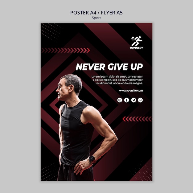 Free PSD fit sportsman never give up poster template