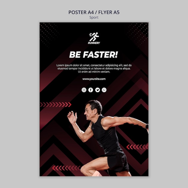 Бесплатный PSD fit спортсмен работает быстро шаблон плаката