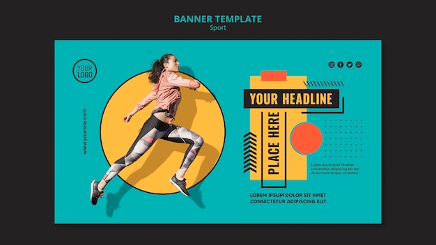 Fit woman running banner template