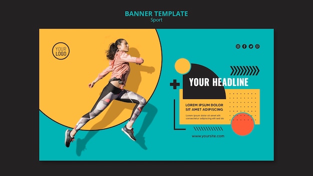 Free PSD fit woman running and jumping banner template
