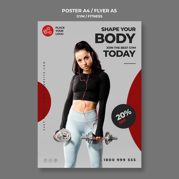 Бесплатный PSD Шаблон плаката концепции фитнеса