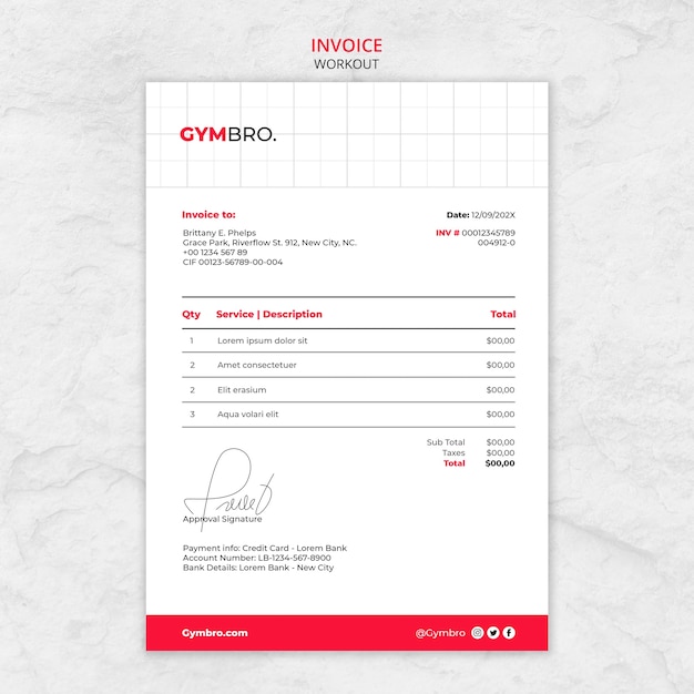 Free PSD fitness invoice template in dual tone