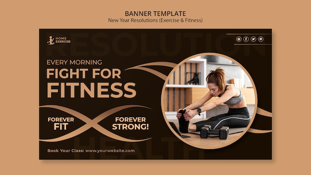 PSD gratuito modello di banner per la risoluzione del nuovo anno di fitness