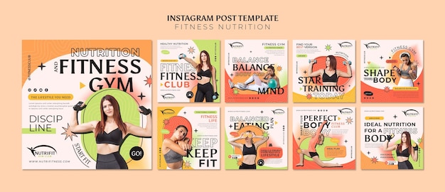Бесплатный PSD Шаблон постов в instagram для фитнеса