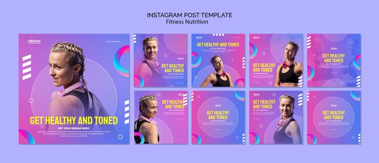 Бесплатный PSD посты в instagram о фитнес-питании