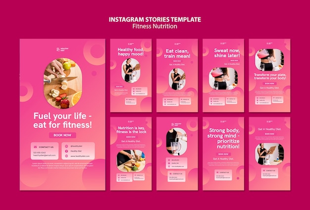 PSD gratuito storie di instagram di nutrizione fitness