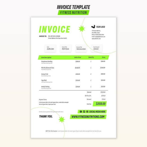 fitness nutrition invoice template