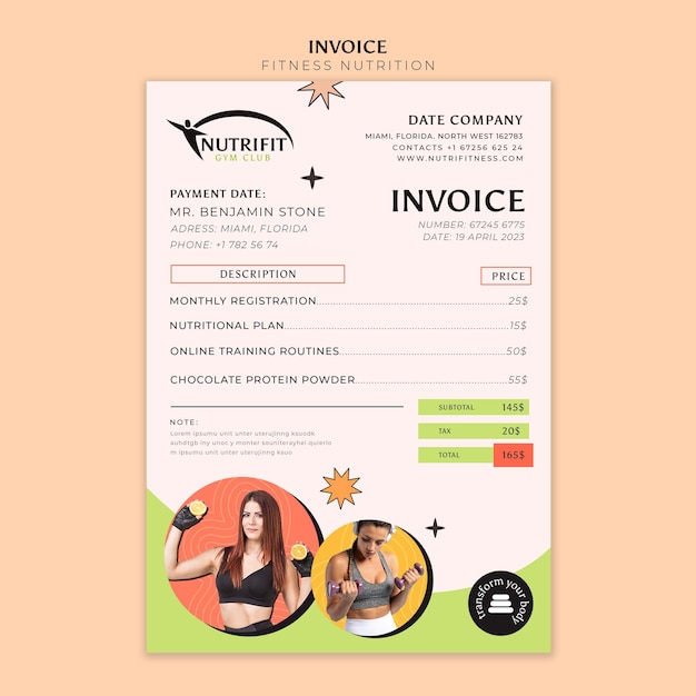 Free PSD fitness nutrition invoice template