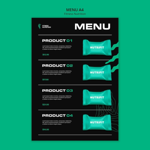 Free PSD fitness nutrition menu template