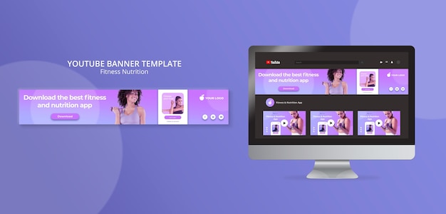 Бесплатный PSD Шаблон баннера youtube для фитнеса